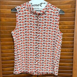 Tory Burch Silk Rust Black and White Sleeveless Blouse